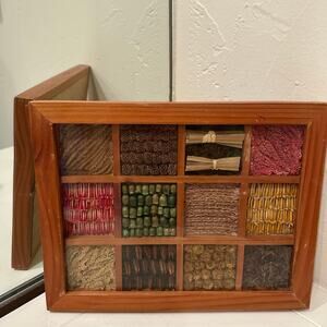 Vintage Wooden Shadow Box with Dried Flowers and Grains